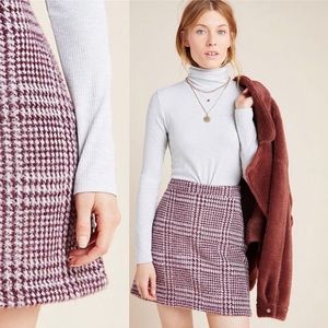 NWT Anthropologie Gregoria Textured Mini Skirt NEW Wine/Bordeaux Houndstooth